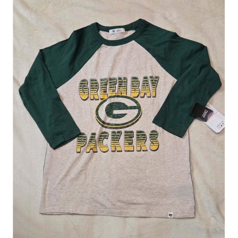 NWT 47 BRAND GREEN BAY PACKERS WOMENS 3/4 SLEEVE PULLOVER T SHIRT SIZE SMALL